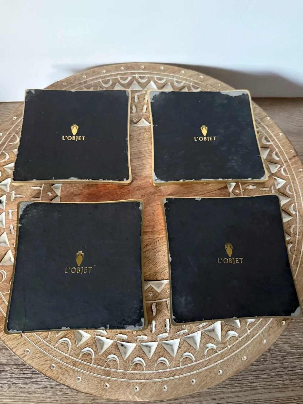 L’Objet Crocodile Gold Coasters Set of 4 Antiqued Brass 24K Accents